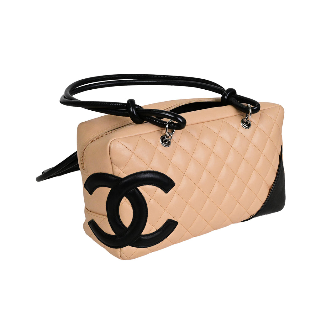 CHANEL シャネル カンボンライン ボーリングバッグ ハンドバッグ ショルダーバッグ ベージュ系 ブラック