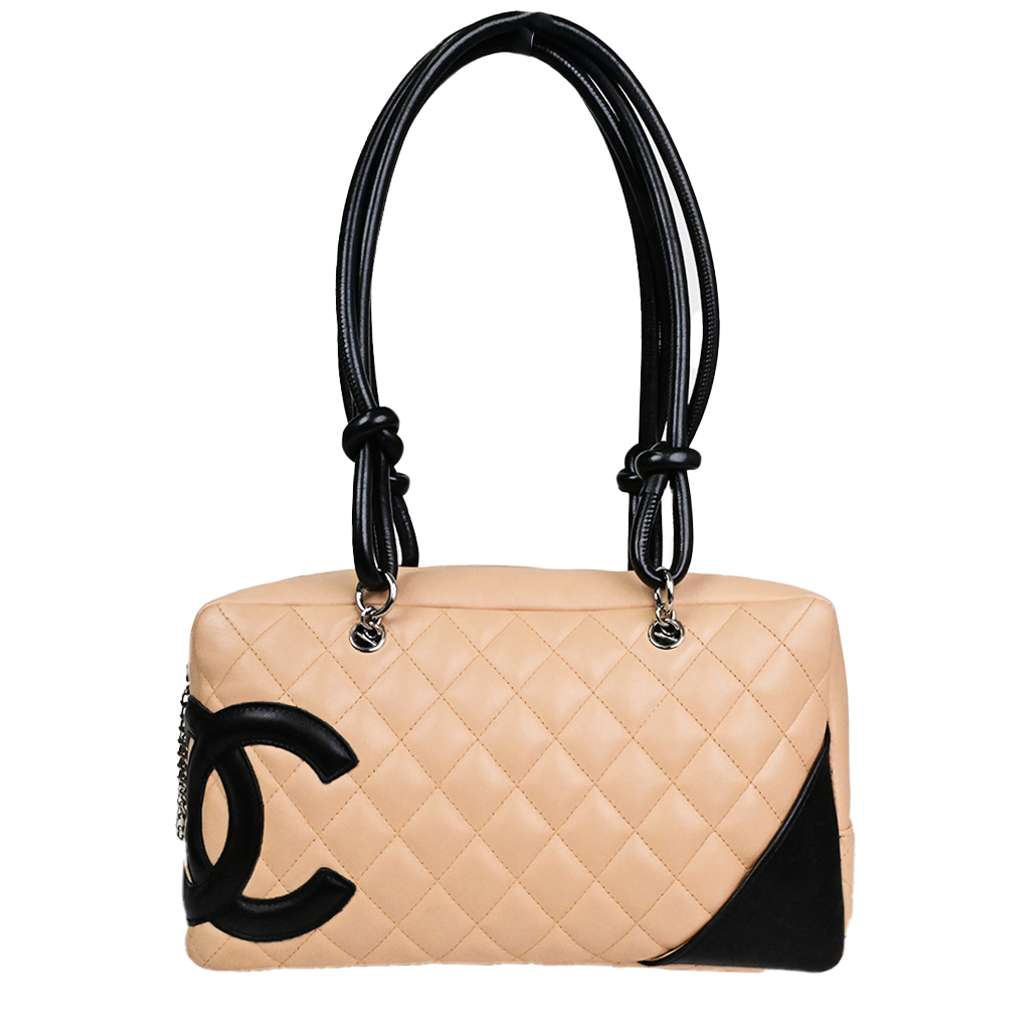 CHANEL シャネル カンボンライン ボーリングバッグ ハンドバッグ ショルダーバッグ ベージュ系 ブラック