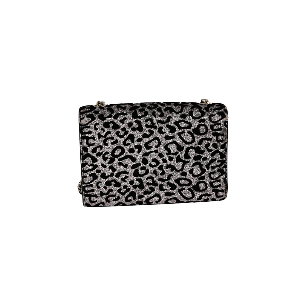 サンローラン グリッター レオパードプリント クロスボディ シルバー ハードウェア- チェーンショルダーバッグ 21325